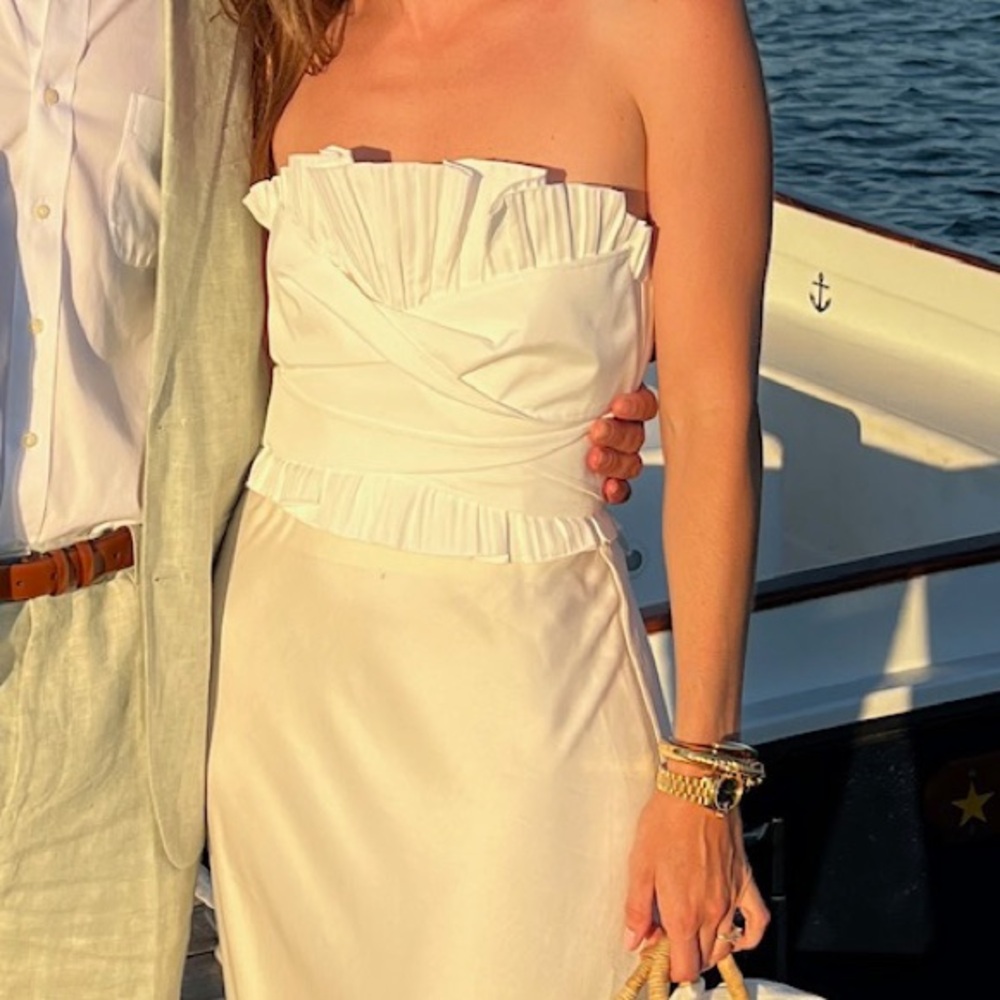 ADEAM Ivory Strapless Ruffled Bodice Dress Top